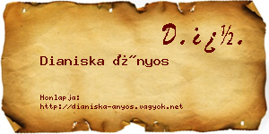 Dianiska Ányos névjegykártya